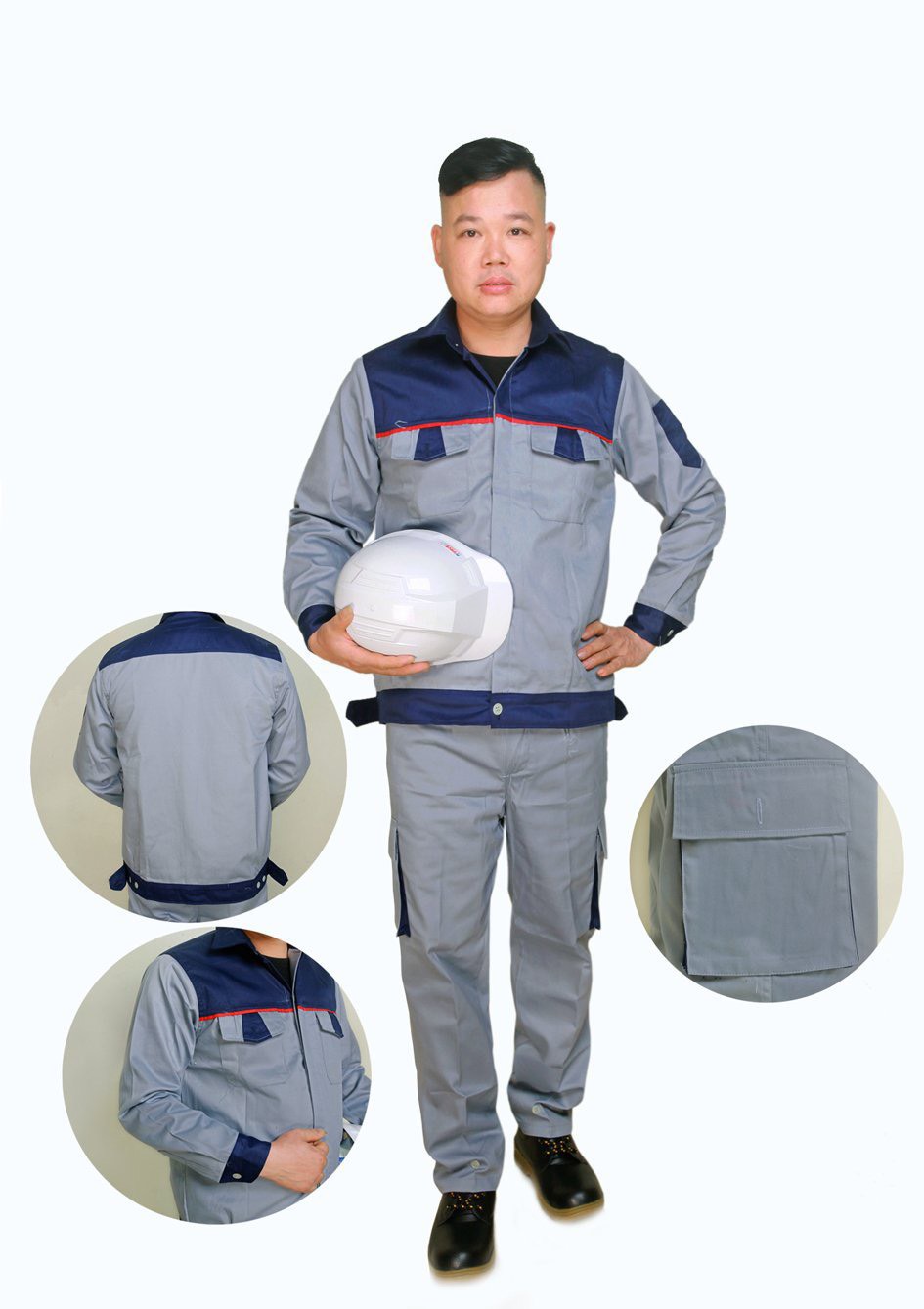 Quần áo lao động khóa vải kaki liên doanh Hàn Quốc
