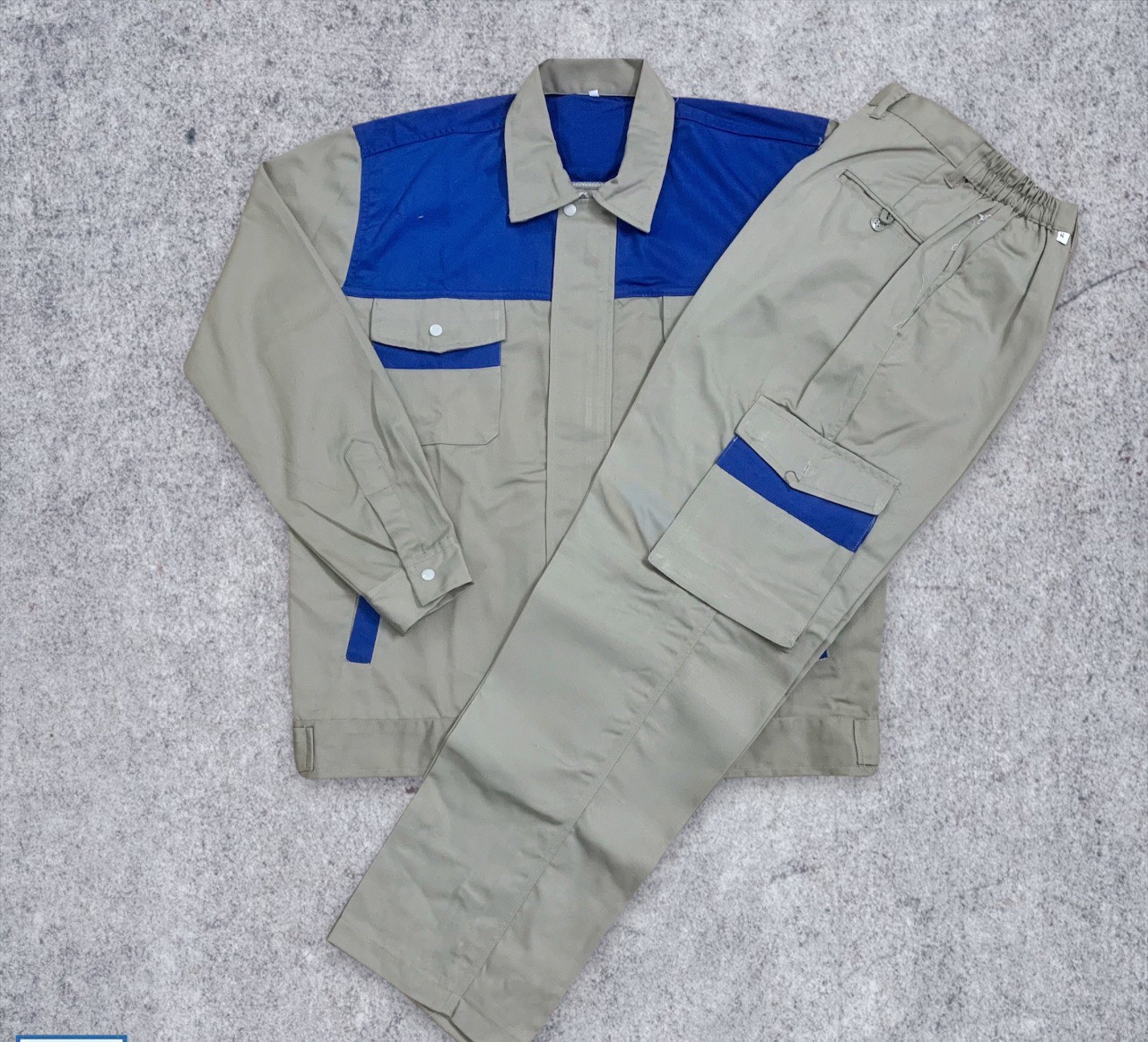 Quần áo bảo hộ M13-Khóa kaki liên doanh phối màu ghi xanh
