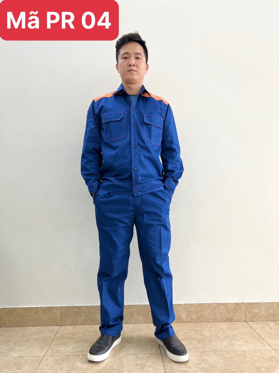 Quần áo bảo hộ vải pangrim phối màu xanh cam