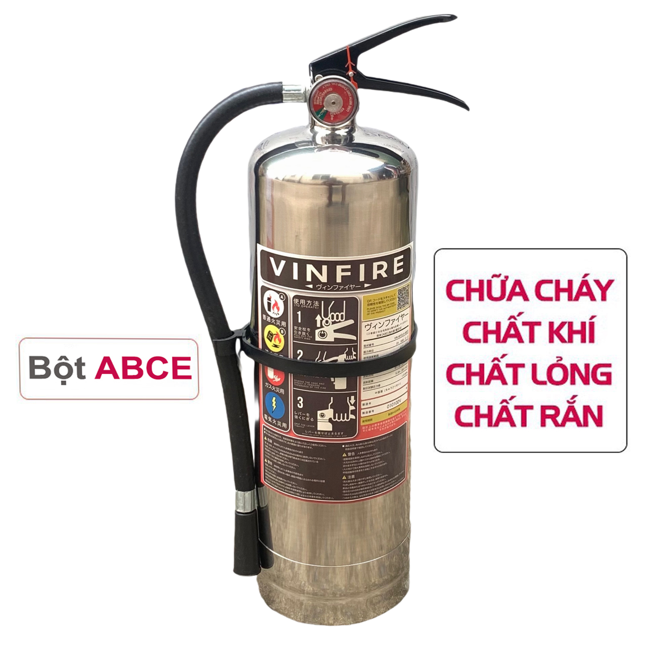 Bình Chữa Cháy Bột ABC (e) 4kg tiêu chuẩn Nhật Bản chất lượng cao xịt là tắt, inox 304 ko gỉ