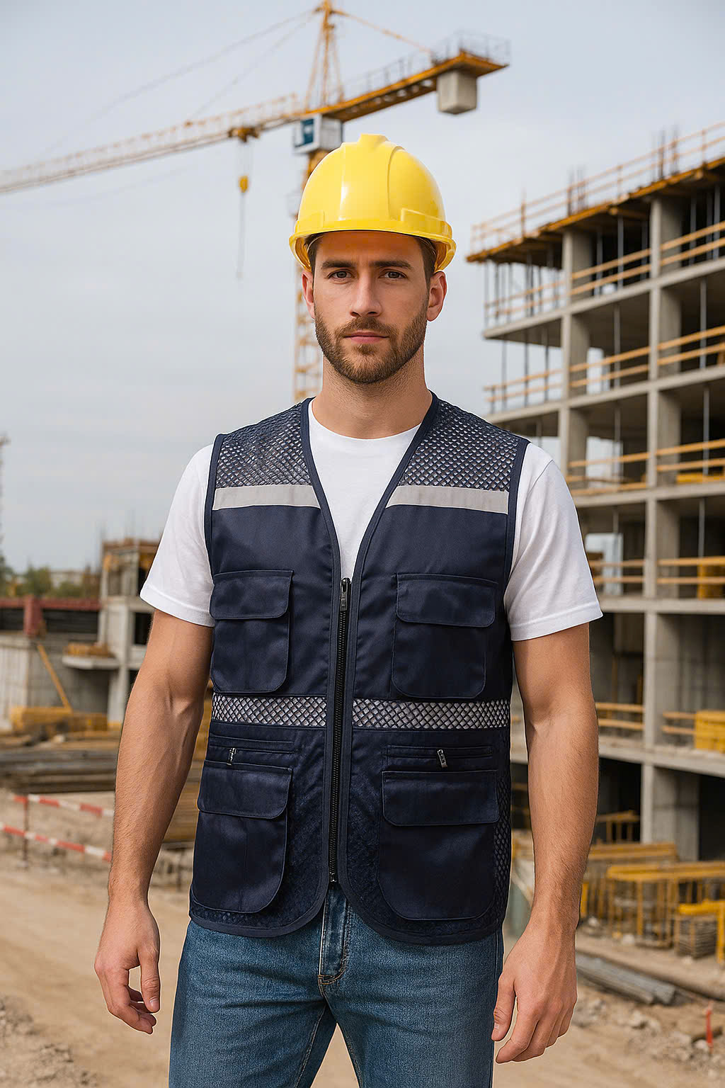 Áo Gile phản quang vải lưới thoáng mát 100% cotton