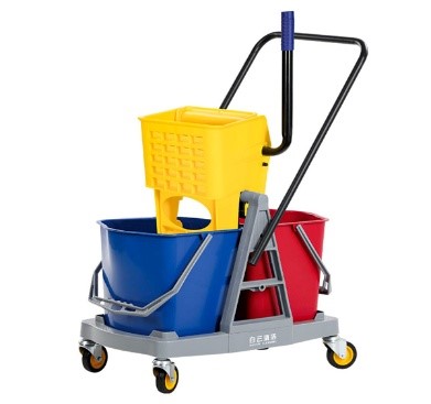 Xe đẩy dọn vệ sinh 60L 2 ngăn, Khung nhựa cao cấp