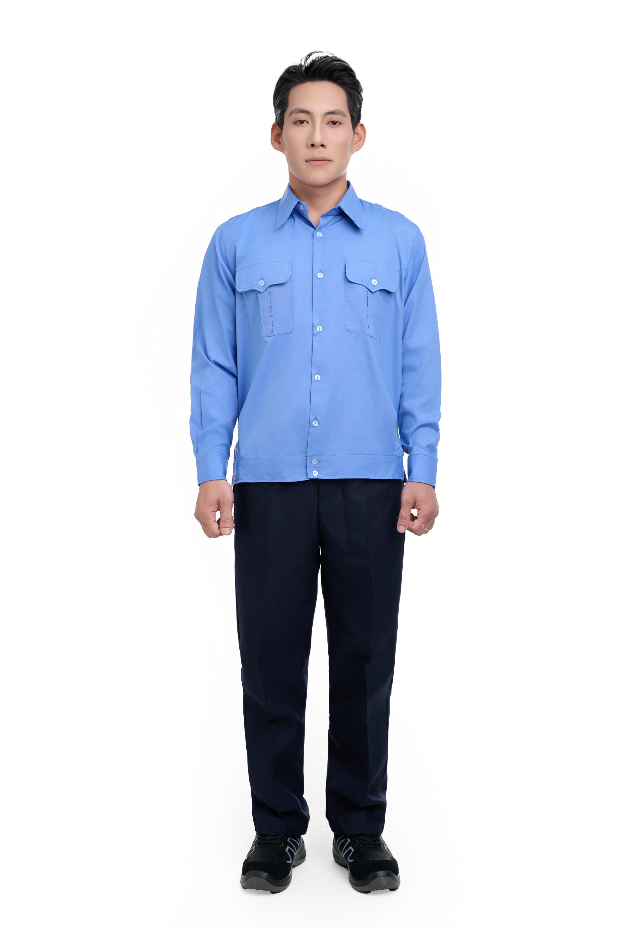 Quần áo bảo vệ dài tay bo đai cao cấp màu xanh