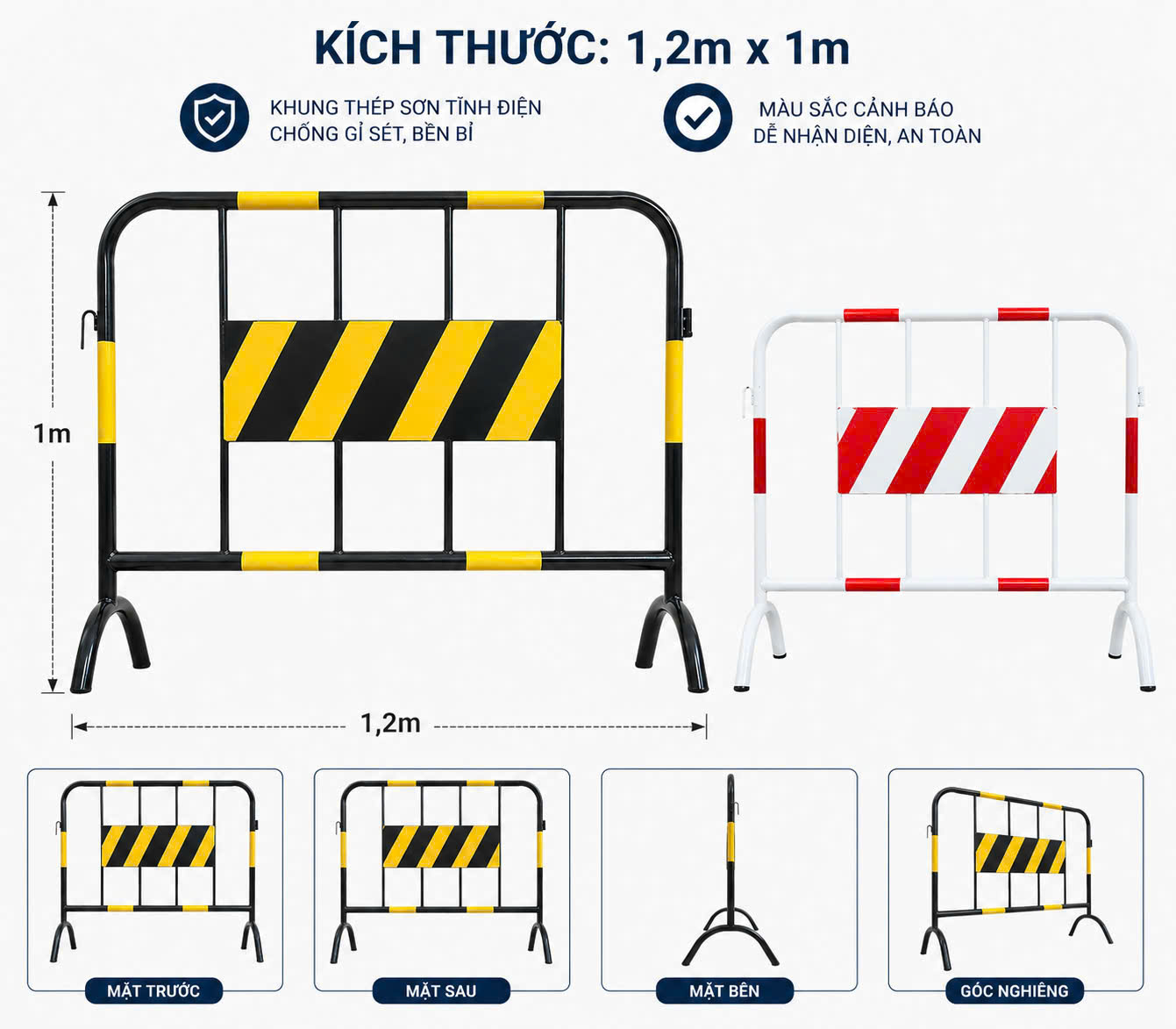 Hàng Rào Thép Di Động 1.2m x 1m Vàng Đen – Nhận Sản Xuất Theo Yêu Cầu