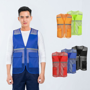 Áo gile phản quang chất liệu kaki bền phối lưới thoáng khí AV63, Màu xanh dương