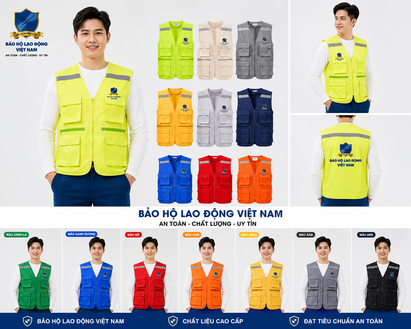 Áo gile bảo hộ phản quang Hàn Quốc 6 túi kèm khoá túi tiện lợi AV38 hàng xuất khẩu
