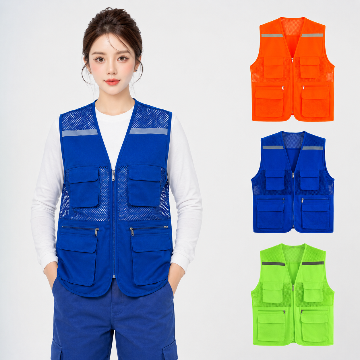 Áo gile bảo hộ phản quang Hàn Quốc 6 túi kèm khoá túi tiện lợi AV38 hàng xuất khẩu