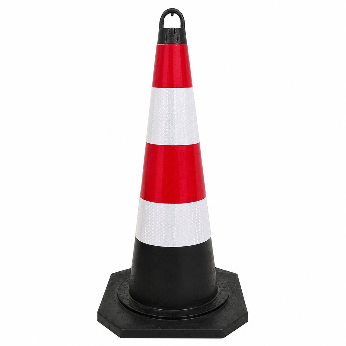 Cọc Tiêu Cao Su 80cm Có Tay Cầm – Thân Đỏ Phản Quang Trắng, Đế Bát Giác