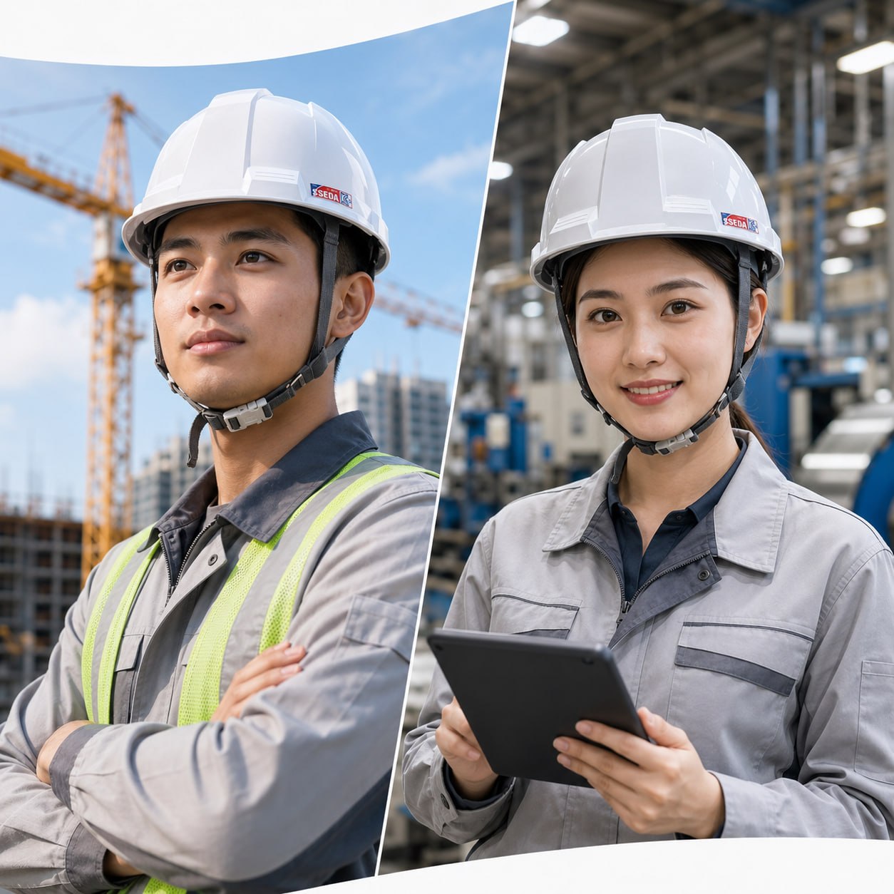 Mũ bảo hộ SSEDA mặt vuông Loại 03 có xốp lót, vành nhựa trong